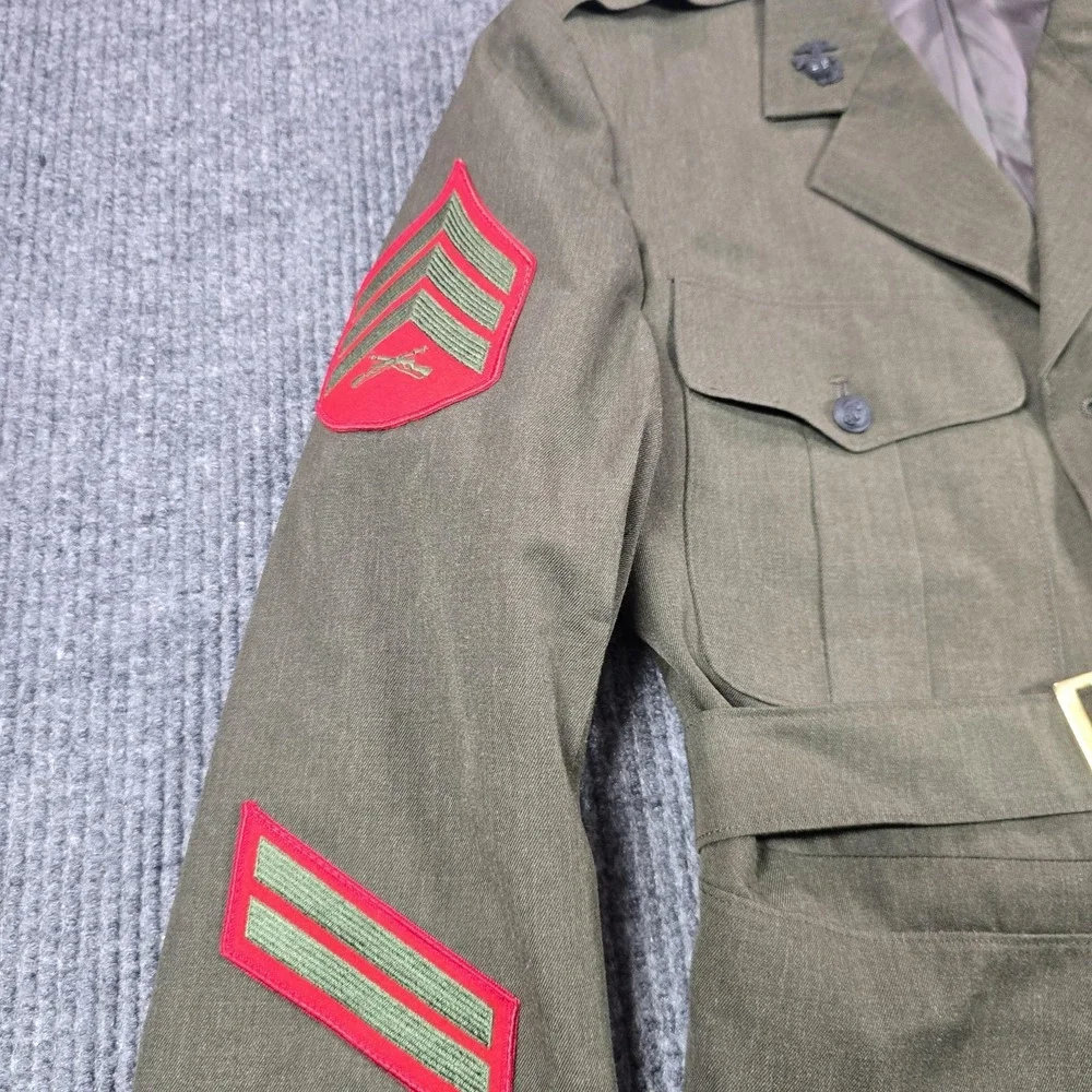 WWII Era USMC Enlisted Service Coat 44S Wool Sgt‎ Chevron Patches Green Vintage